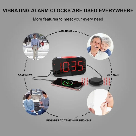LED Digital Watch Alarm Clock Silent Alarm Clock Plastic Vibrating Alarm Clock For Sleepers